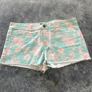 Forever 21 high rise orange and aqua floral print denim shorts - size 30